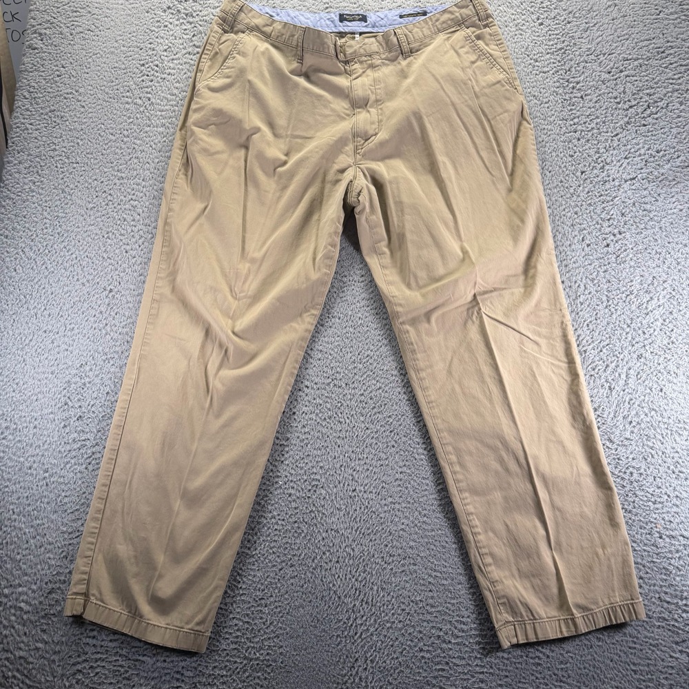 Nautica The Beacon Pant Mens 40x32 Brown Cotton Chino Straight Stretch Office
